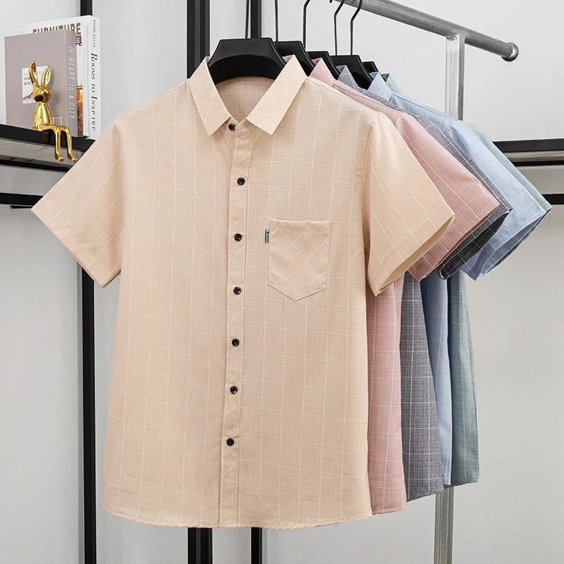 

Men Classic Plaid Short Sleeve Shirt Business Casual Button Down Tops For All Seasons Spring Summer Daily