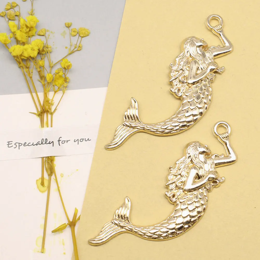 2pcs 32x76mm Mermaid Pendants Pendant Necklac Craft Jewlery Trendy Kc Gold Color