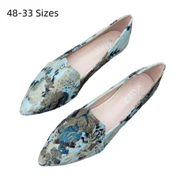 Women's Printed Floral Embroider Shoes Chinese Style Pointed Toe Slip-Ons Ethnic Blue Black Flats Mixed Colors Plus Sizes 48-33