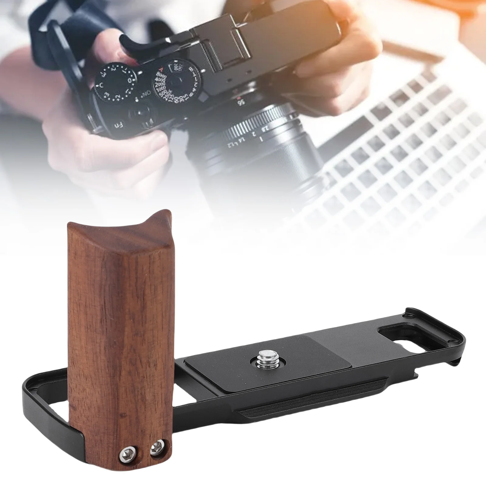 Handgrip Camera L Bracket Fit for Fujifilm X E5 Camera Wooden Handle Aluminum Alloy Handgrip Quick Release L Plate