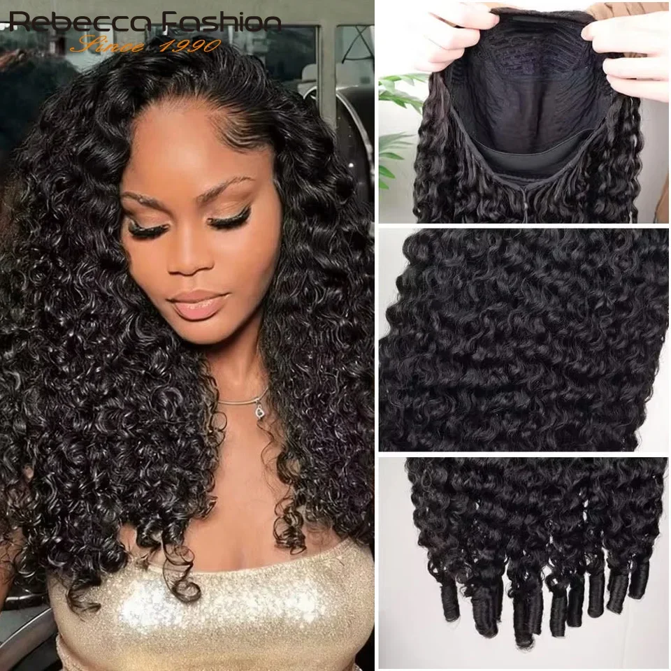 14-22Inches Burmese Curly Human Hair Half Wig Ready To Wear Glueless 3 In 1 Drawstring Flip Over Convertible Daily Use Wig