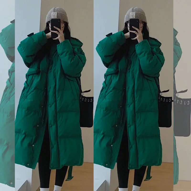 Winter Coats 2023 New Korean Street Long Parkas Cotton Padded Overcoats Women Clothing Casual Green Winter Jackets fp691