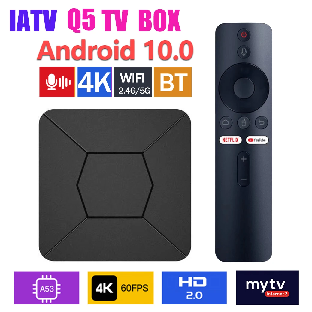 Q5 iATV Smart TV Box Allwinner H313 2.4G/5G WIFI Android 10.0 BT5.0 2G 8G TV BOX Media Player 4K Quad Core Set top box