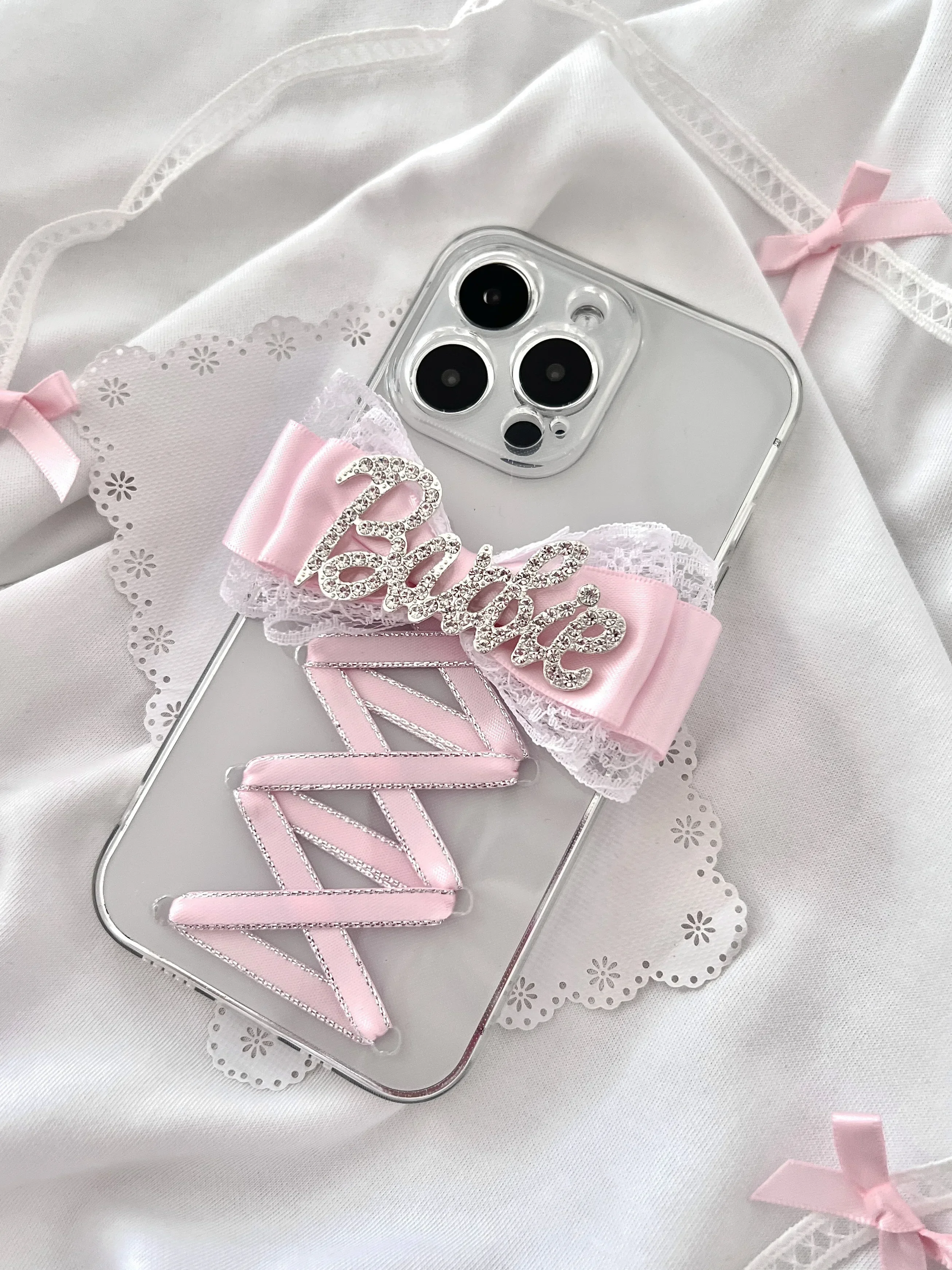 Dophee Ins Ballet Style Ribbon Lace Bowknot Y2K Apple Phone Case 13 14 15 16 Promax Sweet Girls Transparent IPhone Soft Shell