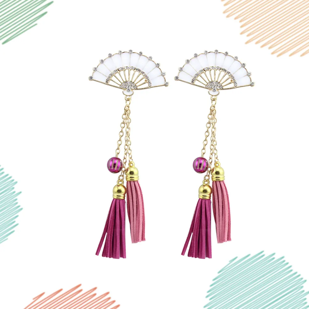 2Pcs Chinese Fan Style Tassel Phone Case Ornament Alloy DIY Phone Cover Accessory Eye Catching Chic Decor for Smartphones