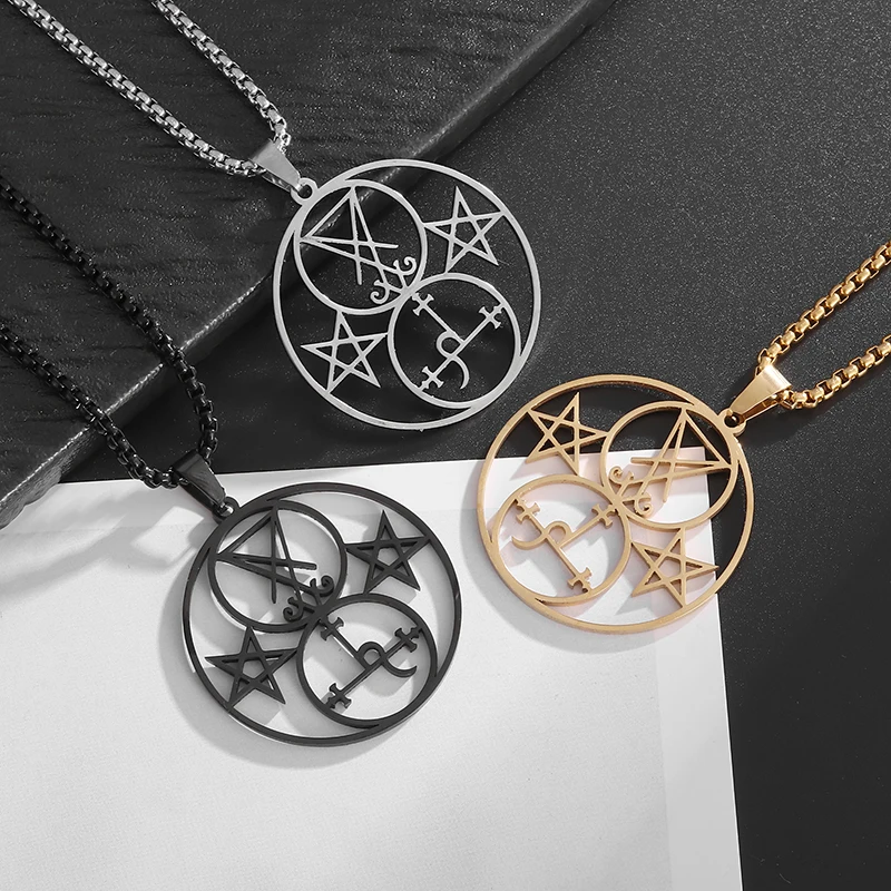 Trendy Stainless Steel Solomon Lucifer Seal Pentagram Pendant Necklace Men Women Alternative Symbol Pagan Jewelry Gift