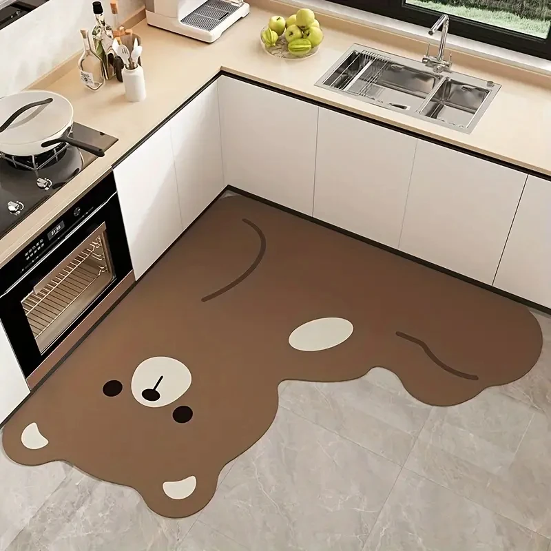 VIKAMA Küchenteppich mit Cartoon-Panda-Motiv, saugfähig, rutschfest, unregelmäßig, L-förmige Bodenmatte, Küchenmatte, Badezimmer-Fußmatte, Heimdekoration