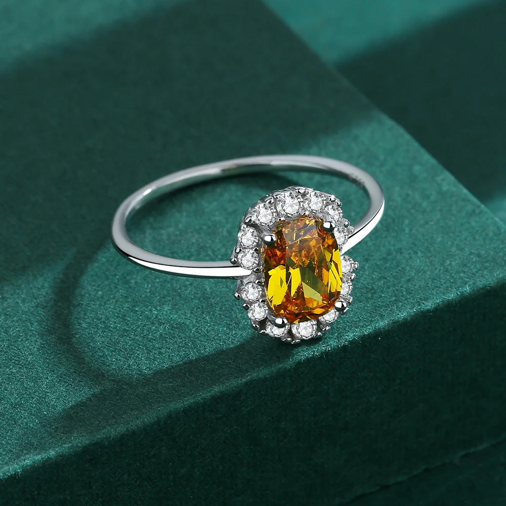 2022 NEW Exquisite Citrine Ring For Women Yellow Gold Real S925 Silver Crystal Diamond Engagement Valentine\'s Day Gift Jewelry