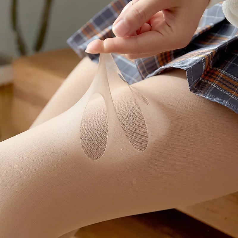 Double Layer Replaceable Bare Leg Feeling Pantyhose Autumn Winter Natural Skin Fleece Leggings Transparency Outer Layer Tights