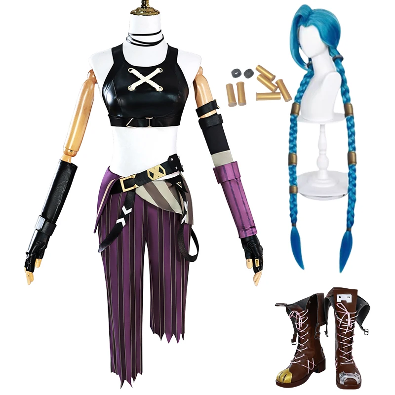 

Anime Game LOL Arcane Cosplay Costume Crit Loli Jinx Cosplay Loose Cannon Cosplay Outfit Shoes Wig Sexy Women Carnival Costume