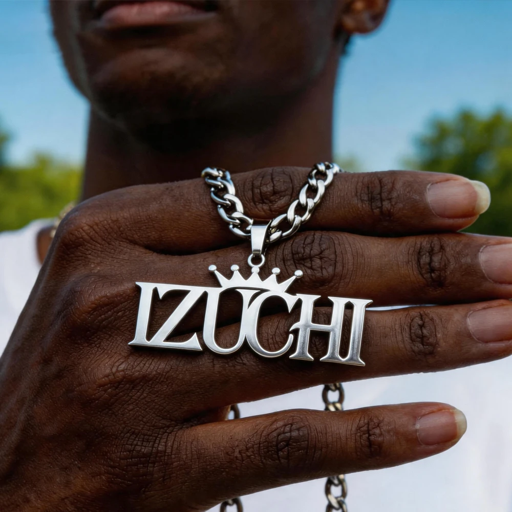 Custom Name Necklace Custom Jewelry Stainless Steel Personalized Nameplate Crown Pendant For Women Men Collars Thick Chain Gifts