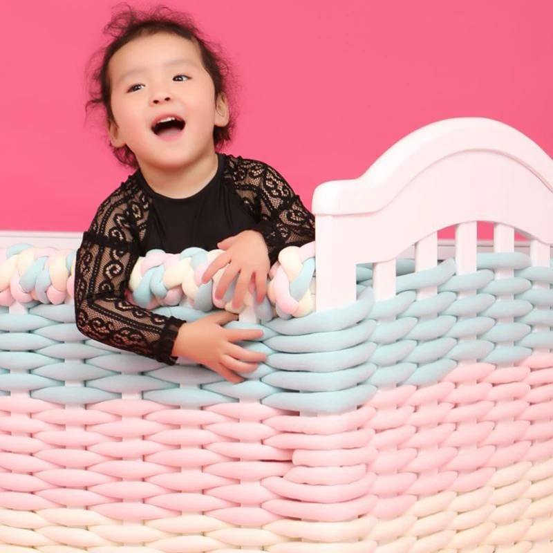 5M/6M Baby Bed Bumper Infant Pillow Cushion Braid Knot Bumper Crib Bumper Protector Room Decor Long Knotted Bedding
