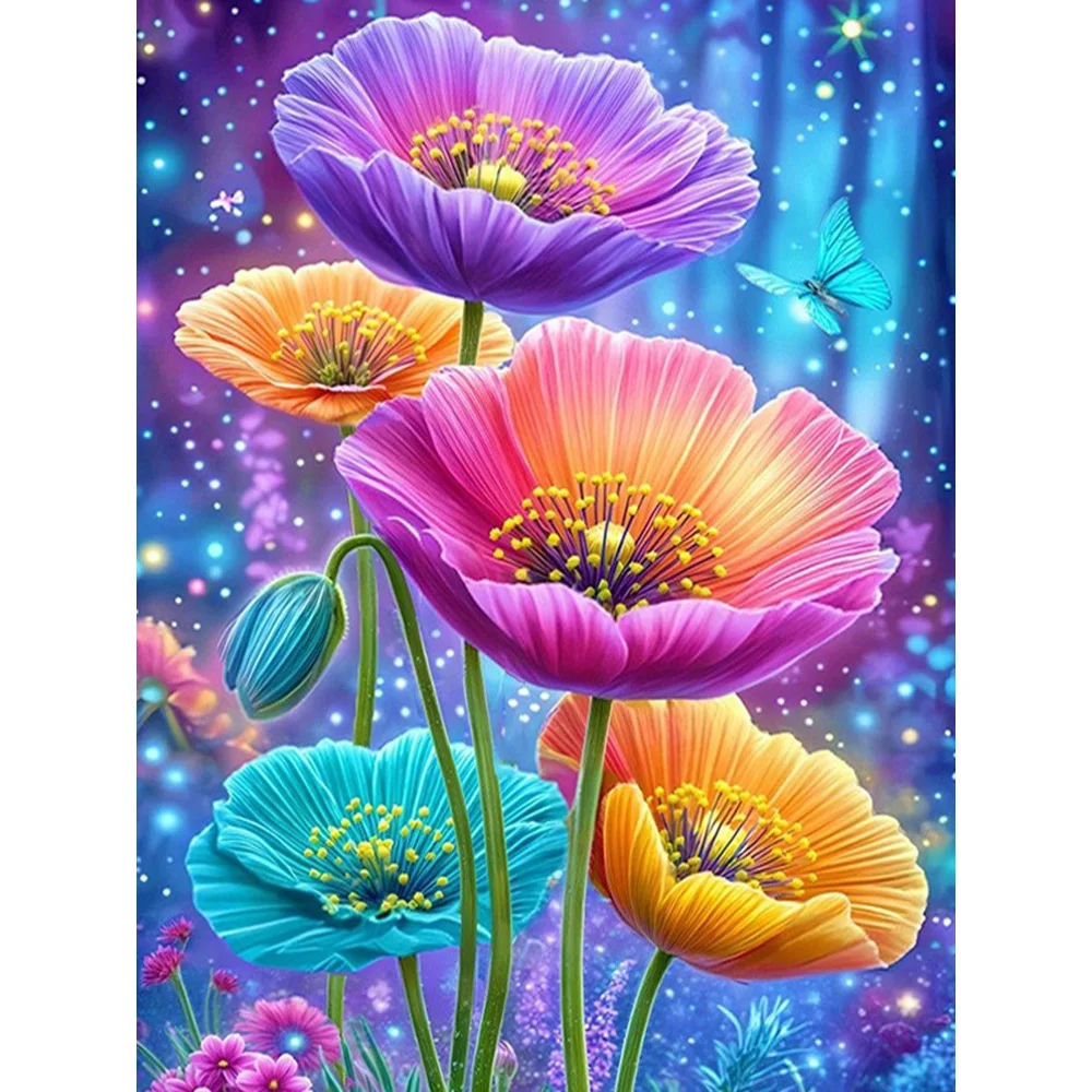 EverShine Full Drill Diamond Painting Poppy DIY Stickerei Blumenmosaik Bunt Geeignet für Erwachsene Anfänger Wanddekoration