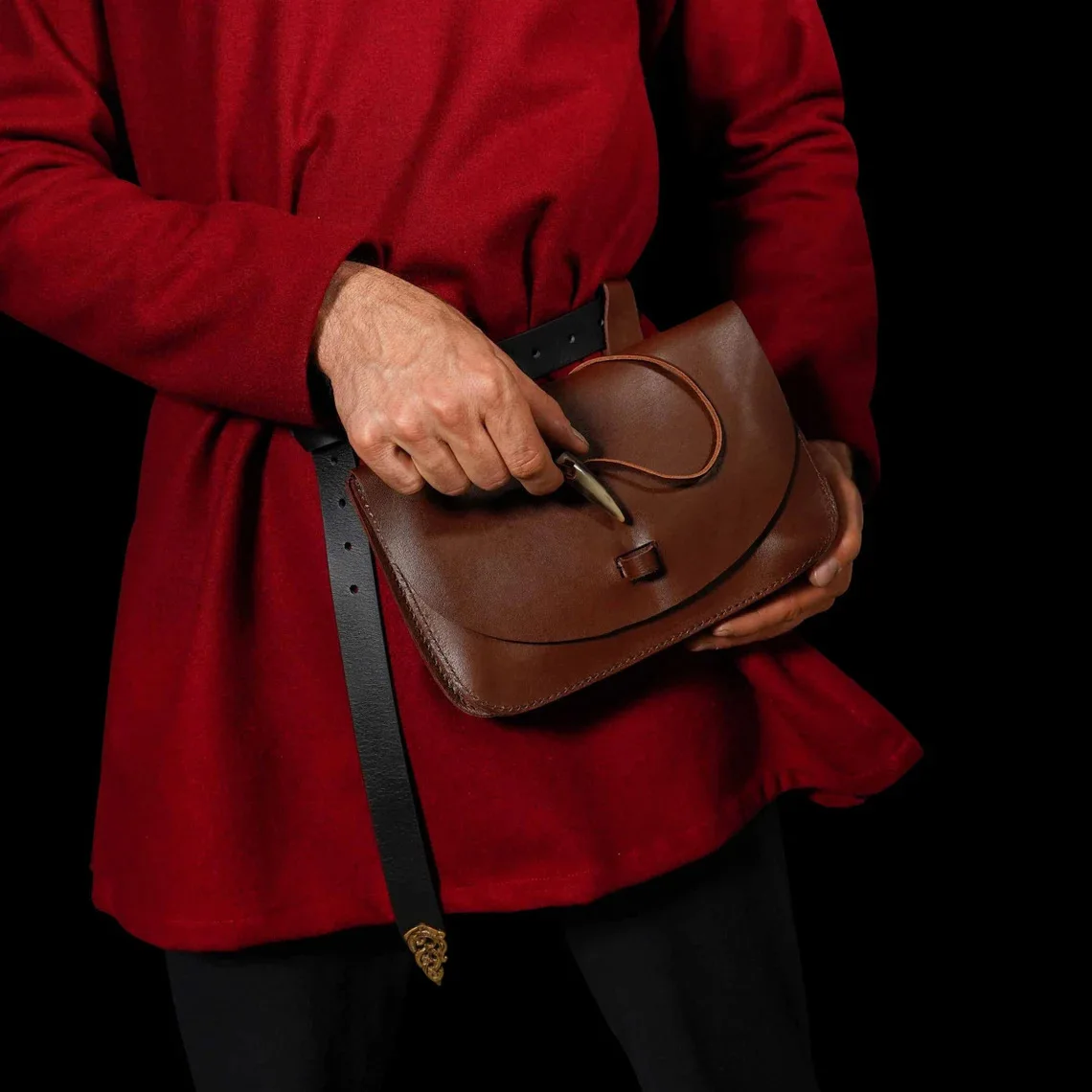Retro Adult Men's Medieval Renaissance Horn Buckle Brown Practical Mobile Phone Coin Purse Waist Bag Stage Performance Props New