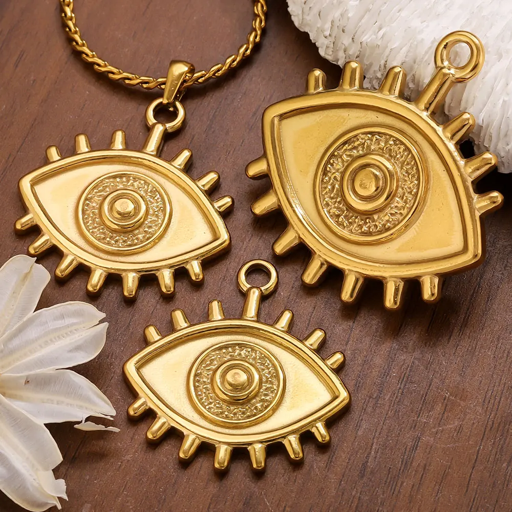 3PCS Stainless Steel Evil Eye Charms 18K Gold Metal Pendants Handmade Necklaces Bracelets DIY Craft Jewelry Making Accessories image 5