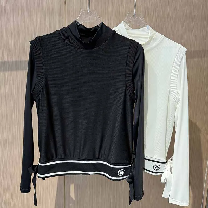 PL Golf Women High Neck Golf Tops Ice Silk Sunscreen Long Sleeve Shirts Anti-UV T-Shirt Sports Pleated Skirt Tennis Culottes