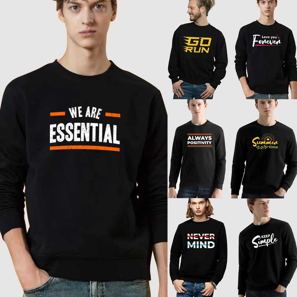 

O-neck Youth All-match Hoodie Unisex Pullover Casual Long-sleeved Sweatshirt Phrase Print Simple Black Top Commuter Polyester