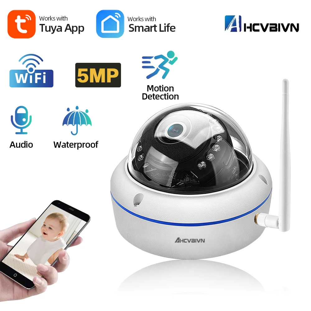 

AHCVBIVN 5MP P2P Wifi Camera Audio Recording IP Camera Wireless Wired Alarm CCTV Dome Outdoor With SD Card Slot Max 128G H.265