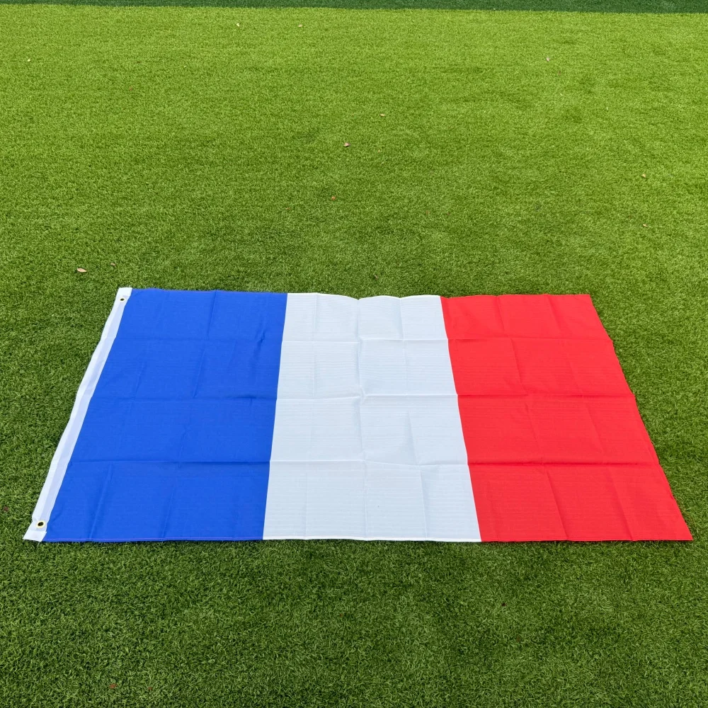 Drapeau de la France 150x90cm Grand Drapeau National Français 3x5 FT en Polyester Doublement Cousu pour Décoration Extérieure et Intérieure