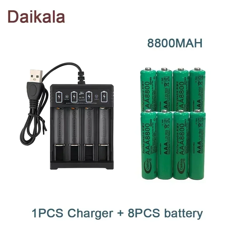 AAA  Alkaline Battery 1.2V 8800mAh, Flashlight, Toy, Watch, MP3 Player, Replacement Nickel Hydrogen Battery,+Charger