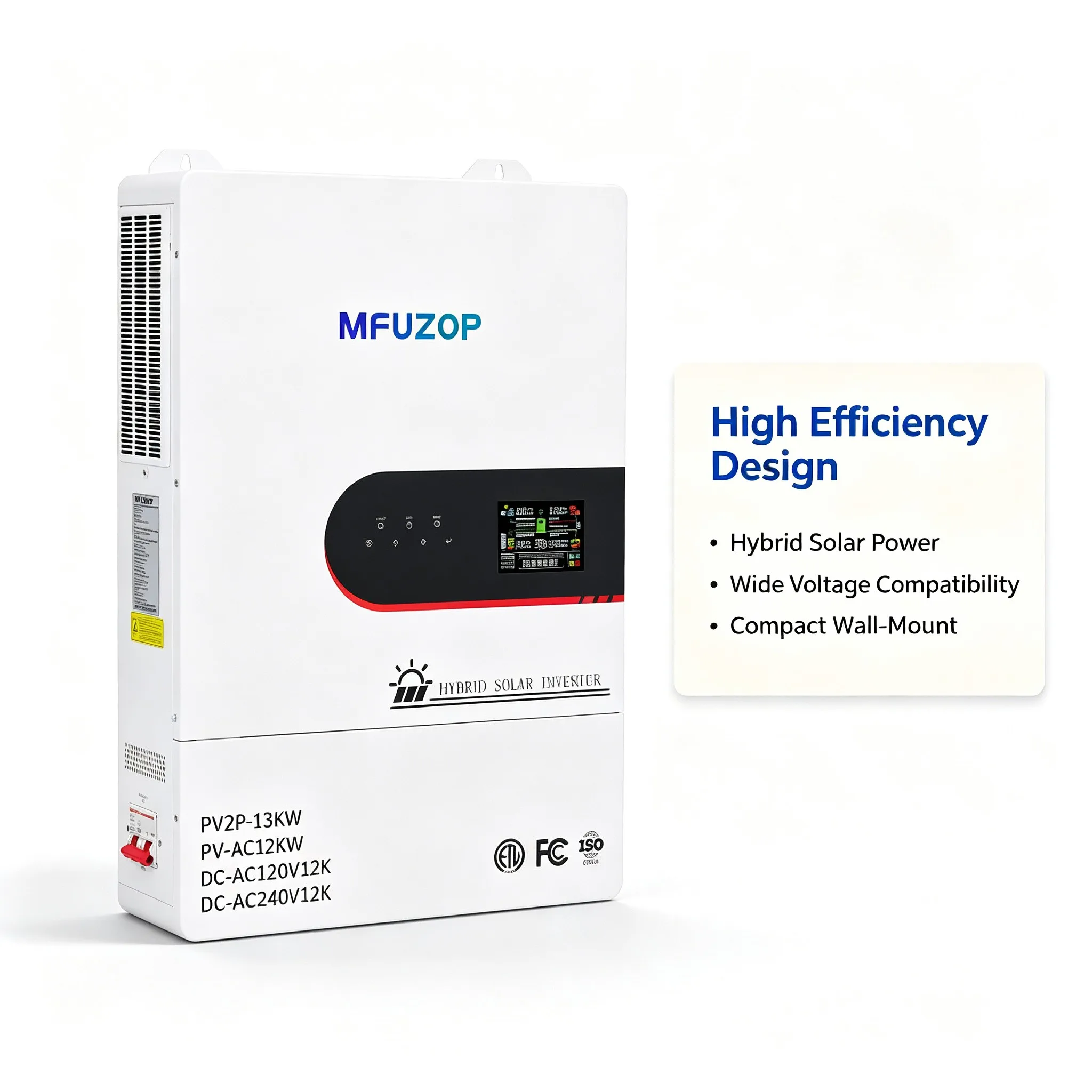 MFUZOP PV2P-13KW Hybrid Solar Inverter 120V/240V Split Phase Off Grid & Grid Tie Solar Inverter for Home Energy Storage, Compatible with LiFePO4 Battery, Support Parallel Connection