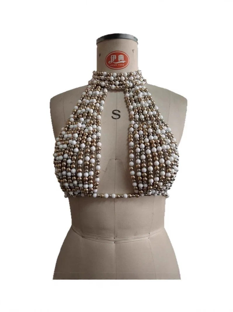 European And American Sexy Beaded Body Chain For Women, Beach Bikini Chest Chain, Openwork Vest, Bohemian-Style Party Dress