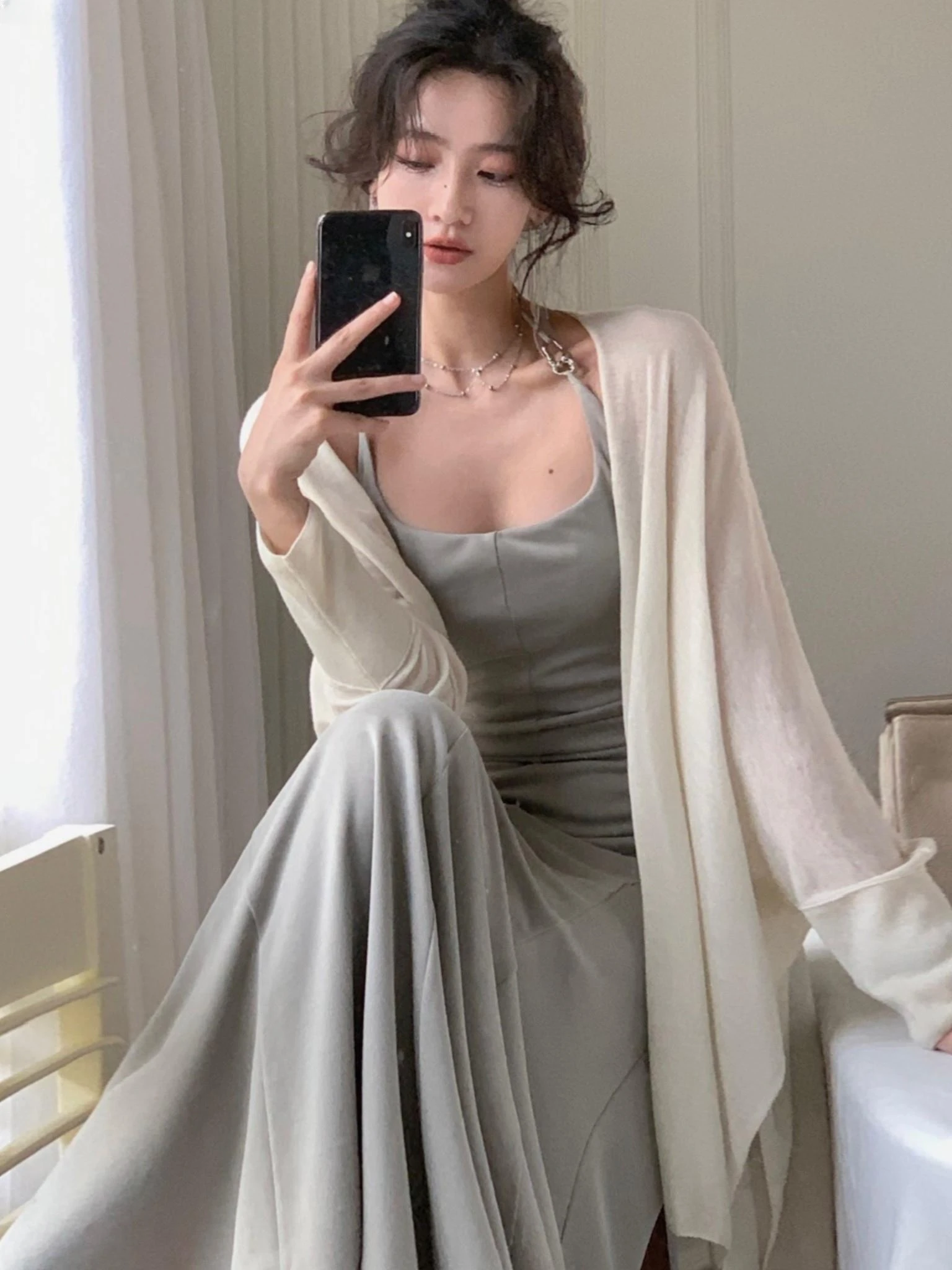 Elegant Wedding Party Dress Set for Women Sexy Bodycon Mermaid Robe Casual Knitting Cardigan Outfits Spring Autumn New Clothes