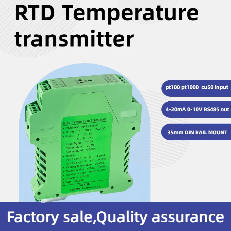 4-20mA 0-10V Output RTD PT100 PT1000 Temperature Transmitter Sensor Multi-Channel Analog PT100 Signal Converter