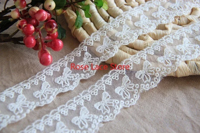 5 yards flower embroidery Lace Trim,white Scallops tulle lace trim, For Wedding Gown,Bridal Hairband Width 1.57‘’