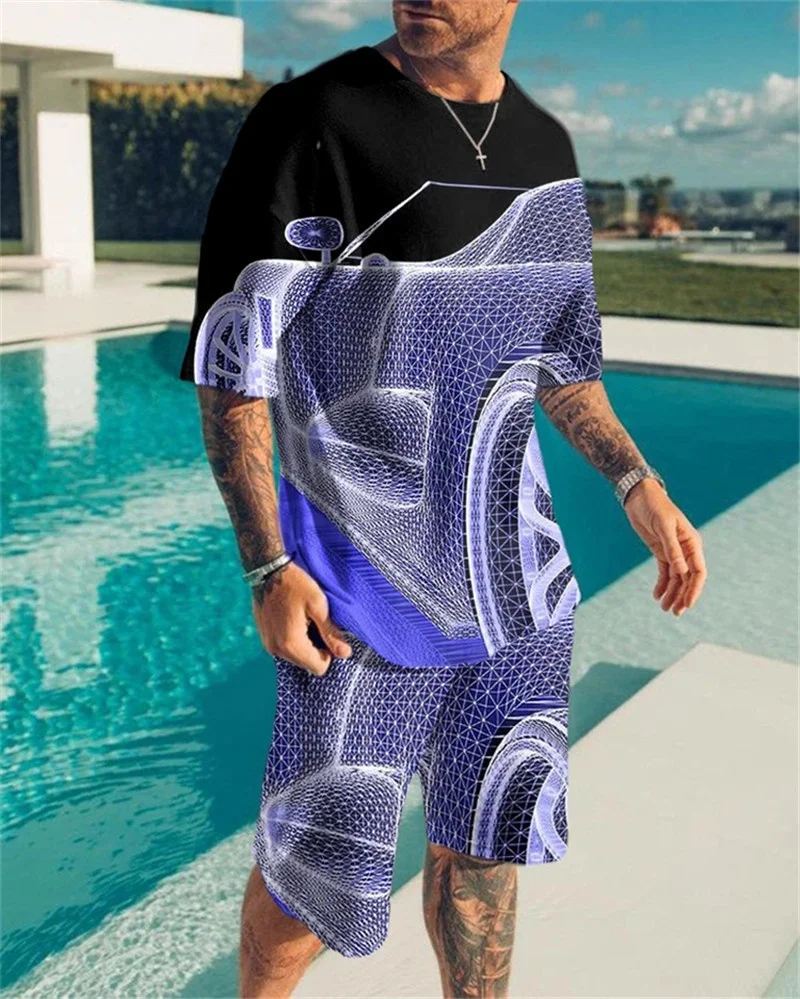 Sommer 3D Lion Gedruckt T Hemd Set Für Männer 2 Stück Beiläufige Satz Oansatz Übergroßen Hoher Qualität Sportswear Shorts Männer trainingsanzug Set