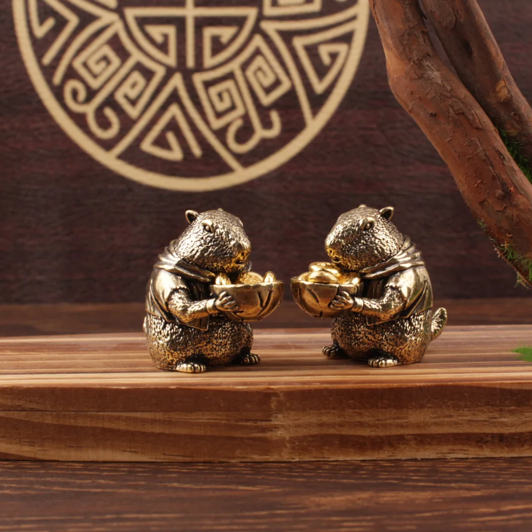 Brass Ornament Cute Groundhog Creative Ornament Home Office Handlebar Groundhog Ornament