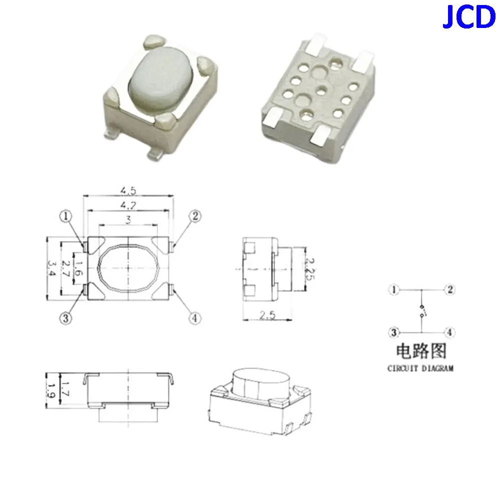 50/100/200Pcs/Lot SMD Tact Switch 3*4*2.5mm 4Pin Touch Micro Switch Push Button Switches 3x4x2.5H Button Car Remote Key Button