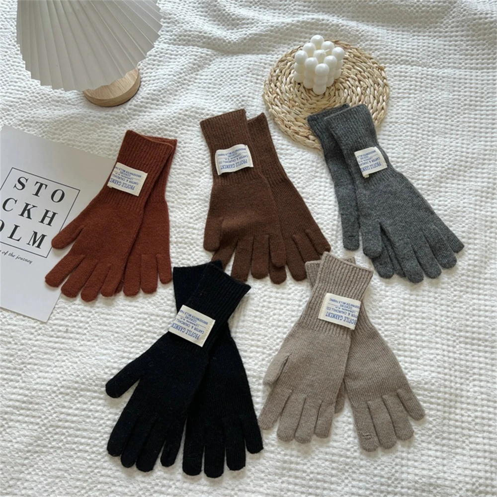 Women's Pure Color Knitted Woolen Gloves Winter Windbreaks Student Riding Split Finger Thick Warm Gloves Couple Christmas Gifts