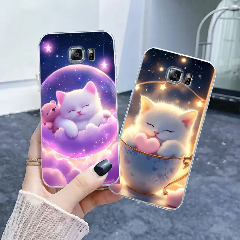 For Samsung S6 Edge S6 Edge+ Transparent Phone Case For  Samsung Galaxy S6 Soft Silicone Clear Shockproof Cover Cat Cute Fundas