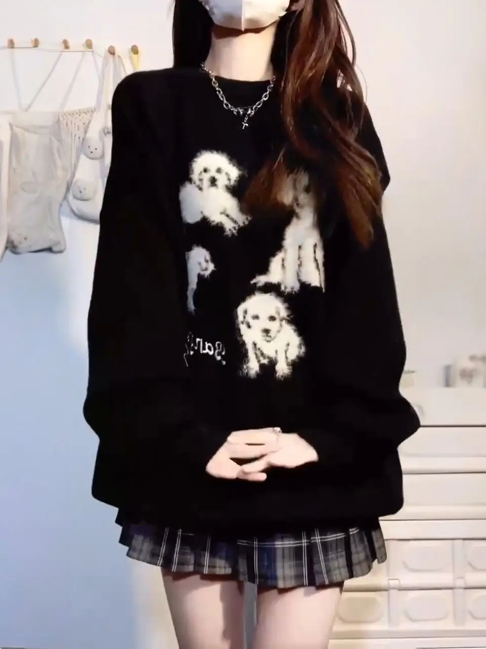 Suéter universitário preguiçoso e fofo feminino estudante solto gola redonda top de malha