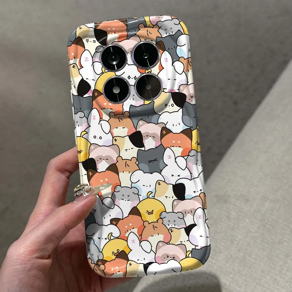 

Cartoon Cute Cat Dog Pattern Phone Case For Xiaomi Mi Poco X7 X6 X5 X4 F6 F5 F4 M6 M4 C75 C65 X3GT Pro 4G 5G Wave Oil White Soft