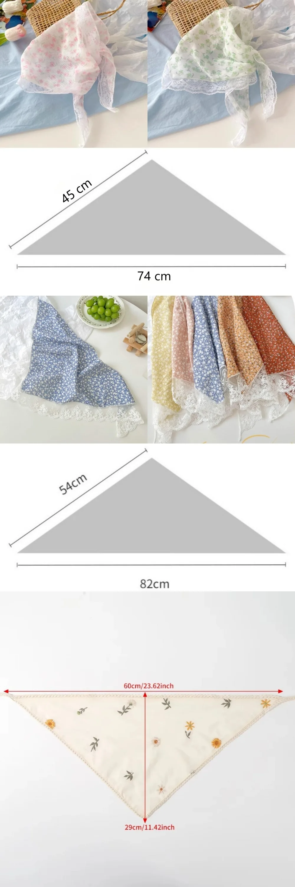 New French Style Triangle Scarf Small Flowers Lace Hair Bands Fabric Hair Accessories Headbands for Spring Summer
