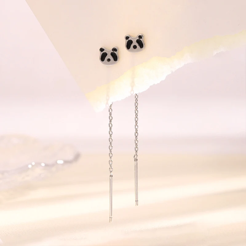 

Милые серьги с изображением национального кладоискателя панды для девочек, изысканные Простые Длинные серьги с кисточками и мультяшным медведем, шикарные серьги-цепочки