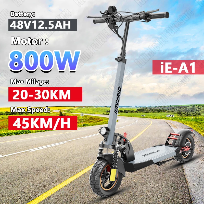 A1 Scooter électrique puissant 800W 48V 12.5Ah vitesse maximale 45 km/h 45km portée 10 ''pneu double absorption des chocs pliable EScooter pour adultes