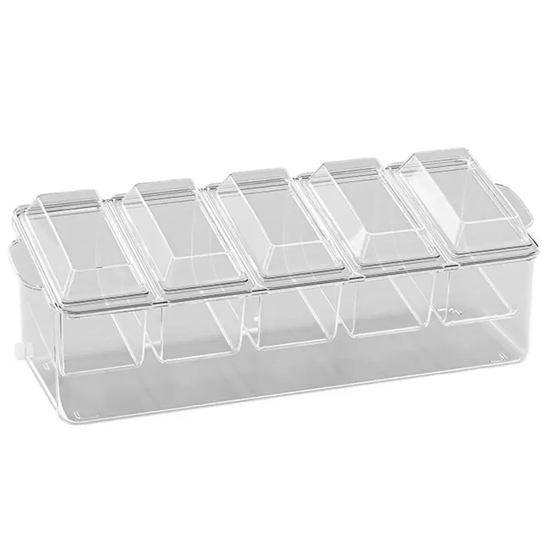 ABKY-Condiment Tray,Chilled Condiment Server For Home,Bar Garnish Holder On Ice,With Removable Trays And Lids 5 Spoons 2 Tong