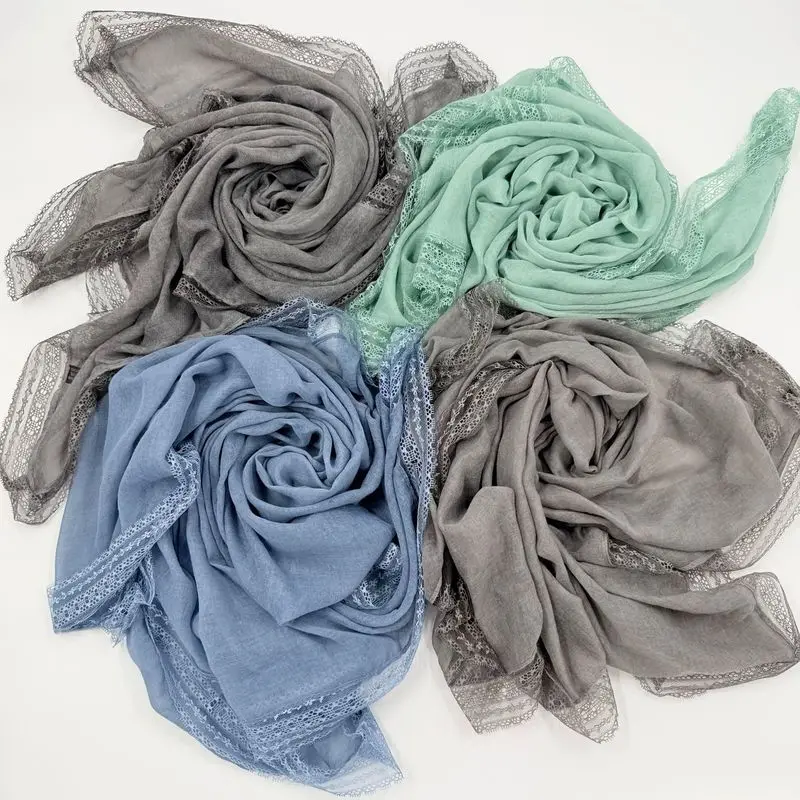 Summer Thin Lace Cotton Linen Scarf Solid Color Breathable Shawl Headscarf Unisex Sunscreen Long Scarf 100x100cm