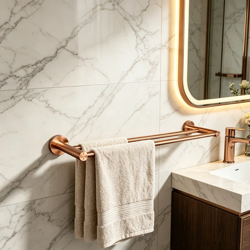 

Rose gold bathroom wall mounted storage rack, towel rack, single pole toilet, restroom storage rack