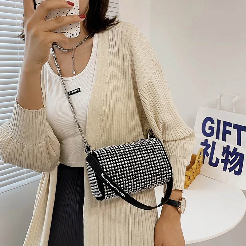 

Fashion Chain Strap Shoulder Crossbody Bags For Women PU Leather Rivet Women's Trend Top-handle Handbags Small Underarm Tote Bag