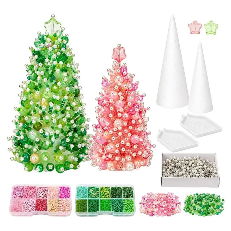 WCS-DIY Bead Christmas Tree Kit 3D Pearl Crystal Beaded Handmade Craft Set For Tabletop Christmas Home Decoration