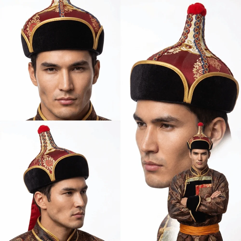 Golden and Blue Pointed Dance Hat Stable Pointed Shape Comfortable Wearing Performance Hat Lightweight Texture Fine Fabric