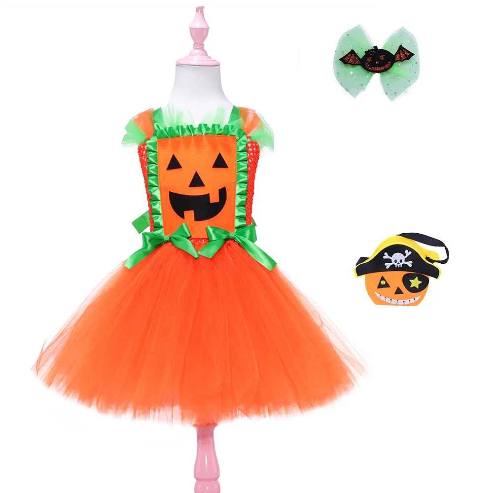 Kids Cartoon  Funny Pumpkin Unique Design Princess Tutu Dress For Halloween Party Masquerade Stage Performance Role Play Outfit
