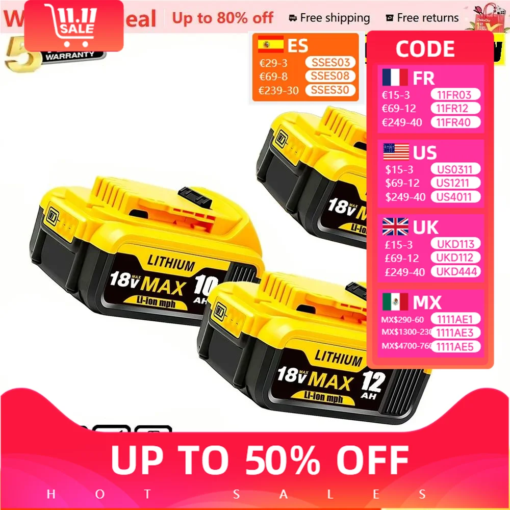 

100% Original 18V 5Ah 6AhBattery Compatible FOR-dewalt power Tools DCF887 DCG405 DCD791 DCF922 20V Lithium Battery Replacement