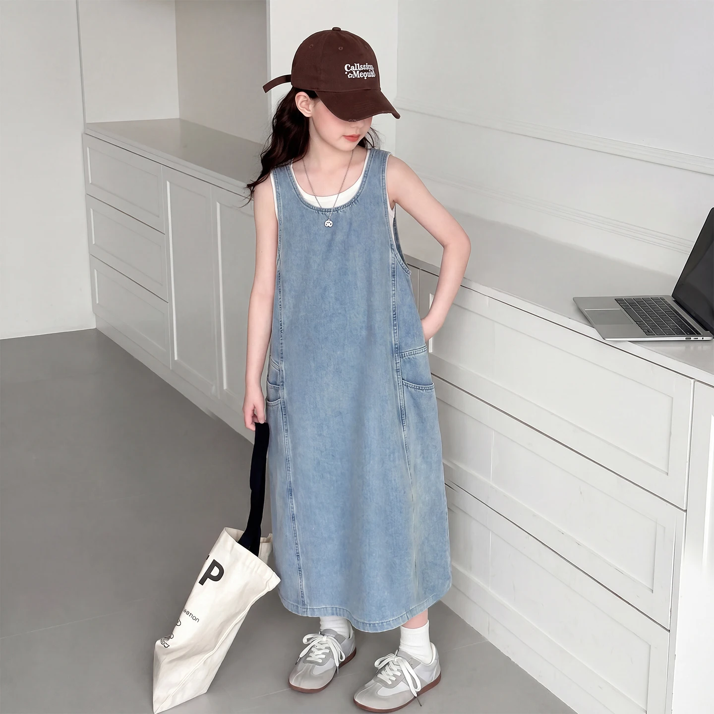 Baby Girl Dress Kids Clothing Denim Jean 2 Piece Outfits Dresses For Girls Children Clothes Sleeveless Casual 6 8 10 12 13 Years