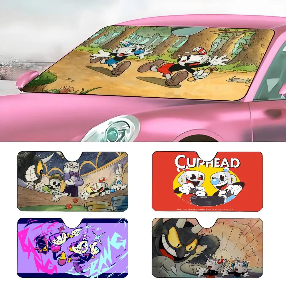 

Cartoon C-CupheadS Car SunShade Parasol Car Windshield Sun Shade UV Protection and Interior Cooler