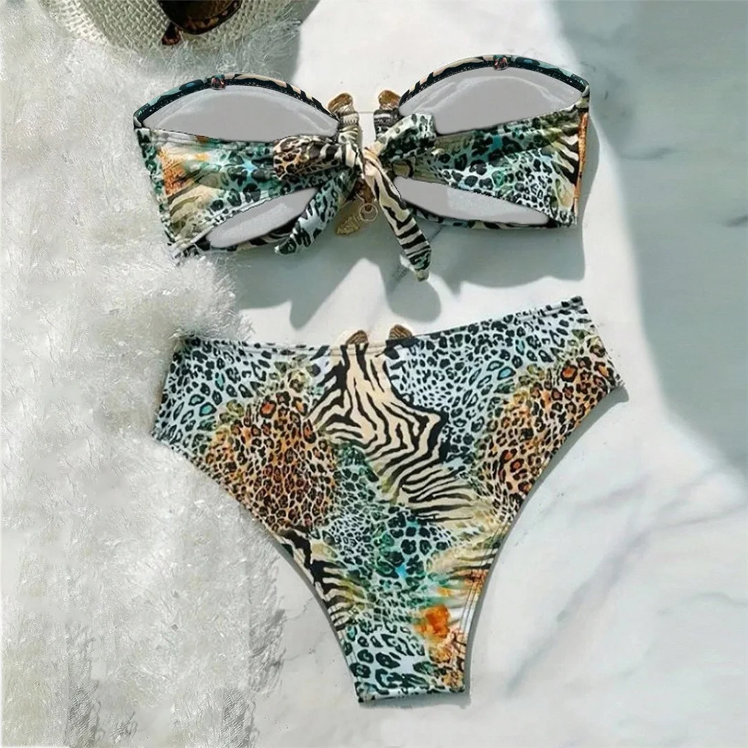 S - XL Sexy Leopardenmuster Bandeau-Bikini, Damen-Badeanzug, zweiteiliges Bikini-Set, Badebekleidung, Badeanzug, Schwimmkleidung V7541 – Detail 3